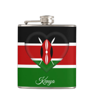 Kenyan Flag & Heart, reizen Kenia/sportfans Heupfles