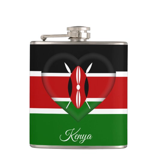 Kenyan Flag & Heart, reizen Kenia/sportfans Heupfles (Voorkant)