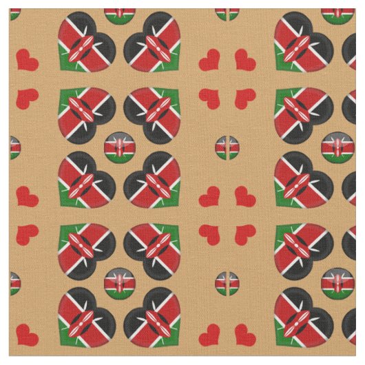 Kenyan Flag & Kenia Heart mode Fabric Stof (Close Up)
