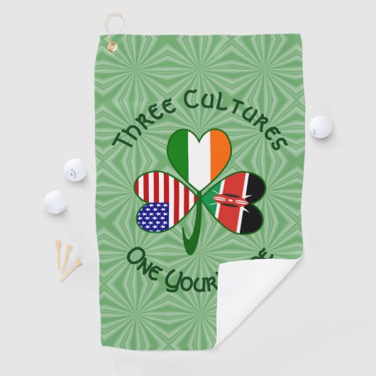 Kenyan Irish American Flags Shamrock Personalized Golfhanddoek (Insitu)
