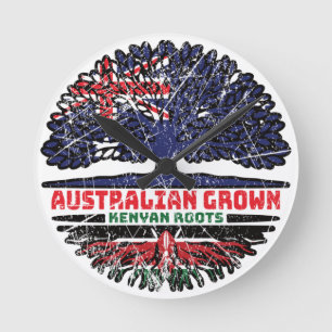 Kenyan Kenya Australian Australia Tree Roots Flag Ronde Klok