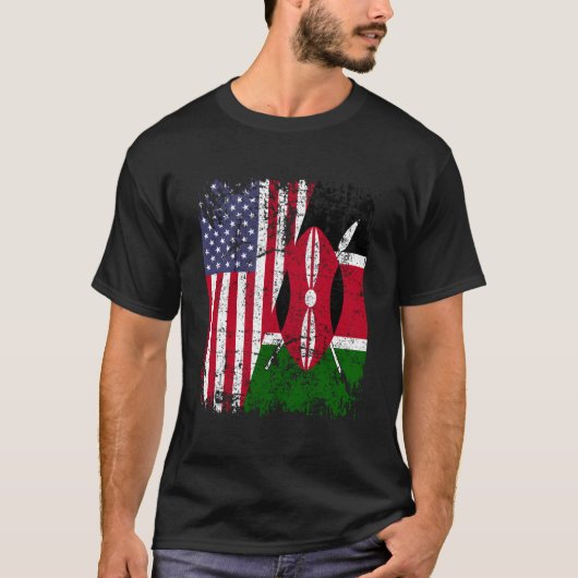 Kenyan Roots Half American Flag Kenya T-shirt (Voorkant)