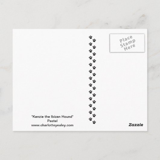 Kenzie het Ibizan Hound Dog Art Briefkaart (Achterkant)