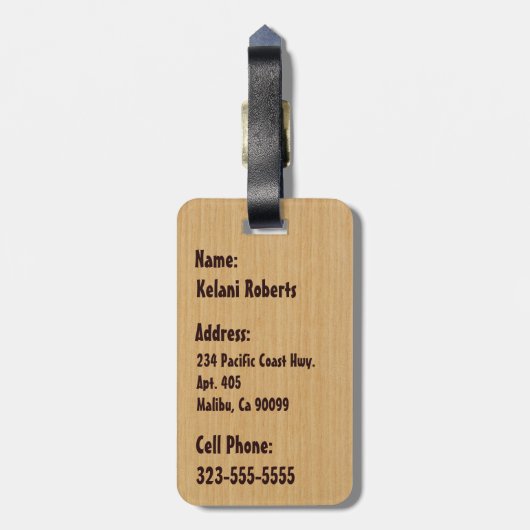 Keokea Beach Faux Wood Surfboard Bagagelabels (Achterkant verticaal)