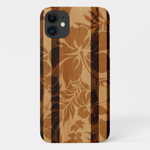 Keokea Beach Hibiscus Faux hout surfplank Case-Mate iPhone Case