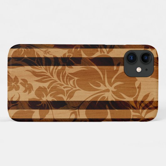 Keokea Beach Hibiscus Faux hout surfplank Case-Mate iPhone Case (Achterkant (horizontaal))
