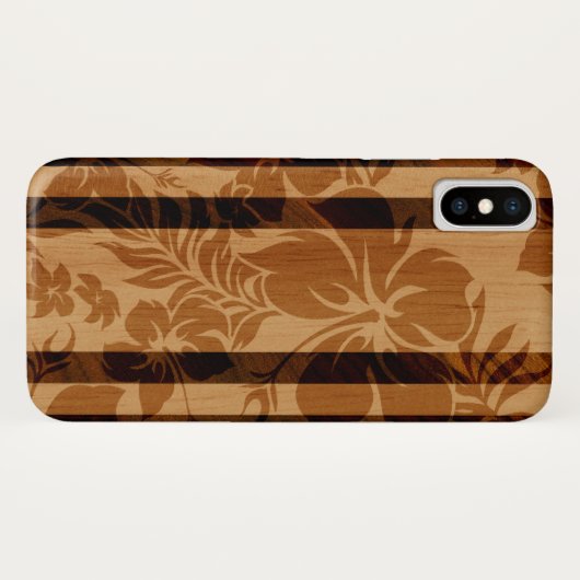 Keokea Beach Hibiscus Faux Wood Surfboard Case-Mate iPhone Case (Achterkant (horizontaal))