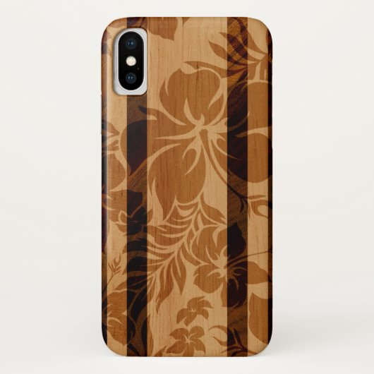 Keokea Beach Hibiscus Faux Wood Surfboard Case-Mate iPhone Case (Achterkant)