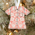 Keoni Hawaiian Monstera Leaf Damask Aloha Shirt Ornament<br><div class="desc">Koraal en zilverreiger colorway. Geïnspireerd door de Hawaiiaanse boardshorts en aloha shirten van de jaren vijftig en zestig,  combineert deze niet-traditionele damast monstera bladeren en hibiscusbloemen. Ons ontwerp is symmetrisch en gestructureerd als een traditioneel damast patroon,  maar heeft een zeer tropisch gevoel.</div>