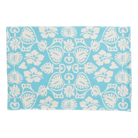 Keoni Hawaiian Monstera Leaf Damask Aqua Kussensloop (Voorkant)