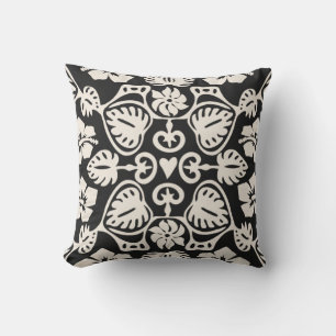 Keoni Hawaiian Monstera Leaf Damask Black Buitenkussen
