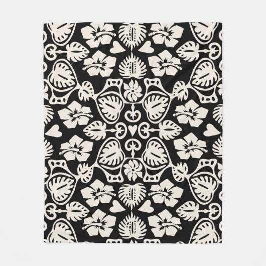 Keoni Hawaiian Monstera Leaf Damask Black Fleece Deken (Voorkant)