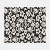 Keoni Hawaiian Monstera Leaf Damask Black Fleece Deken (Voorkant (Horizontaal))