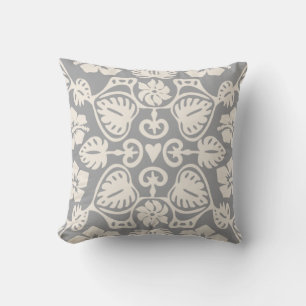 Keoni Hawaiian Monstera Leaf Damask Gray Buitenkussen