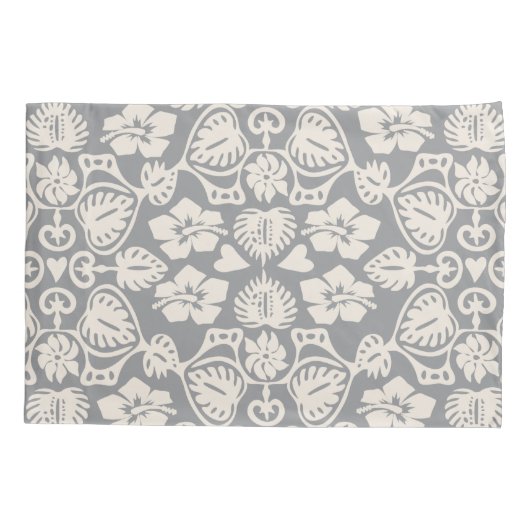 Keoni Hawaiian Monstera Leaf Damask Gray Kussensloop (Achterkant)