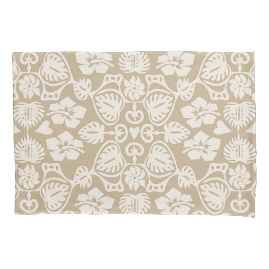 Keoni Hawaiian Monstera Leaf Damask Taupe Kussensloop (Voorkant)