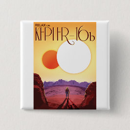Kepler-16b: Binary Solar Sunset Fine Art Space Vierkante Button 5,1 Cm