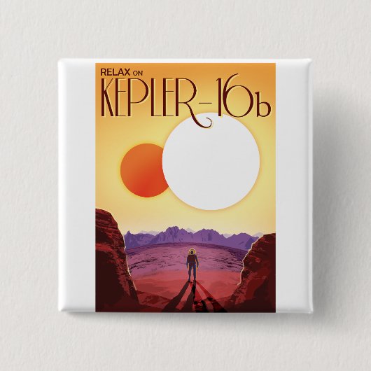 Kepler-16b: Binary Solar Sunset Fine Art Space Vierkante Button 5,1 Cm (Voorkant)
