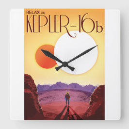 Kepler-16b: Binary Solar Sunset Fine Art Space Vierkante Klok