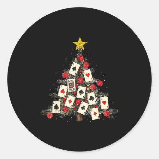 Ker Cards Christmas Tree Gambling Funny Xmas Men  Ronde Sticker (Voorkant)