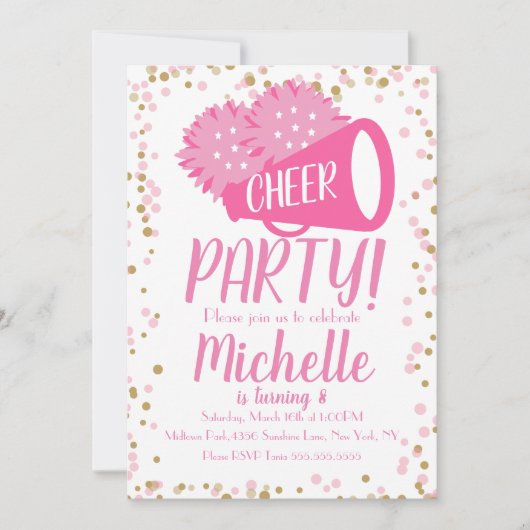 Ker Party Cheerleading Birthday roze Confetti in Kaart (Voorkant)