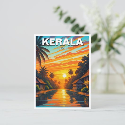 Kerala India Sunset Briefkaart (Staand voorkant)