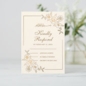 Keram en gouden bladeren vertakken moslimbruiloft RSVP kaartje (Staand voorkant)