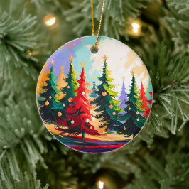 Keramiek Landschapschildering Kerstbomen Keramisch Ornament