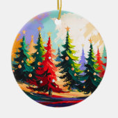 Keramiek Landschapschildering Kerstbomen Keramisch Ornament (Voorkant)