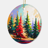 Keramiek Landschapschildering Kerstbomen Keramisch Ornament (Links)