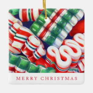 KERAMIEK LINT SUIKERKERST Vierkante Kerstbal + Tek Keramisch Ornament