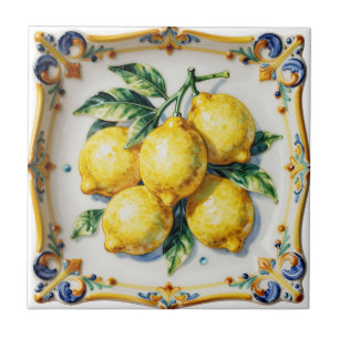 Keramiek met sappige citroenen in levendig Italiaa Tegeltje