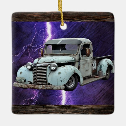 Keramiek ornament met vintage vrachtwagen (Voorkant)