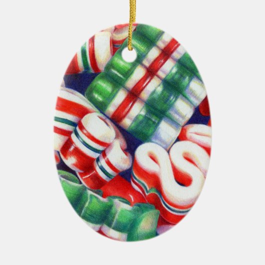 Keramiek Ovaal Lintcandy Ornament (Voorkant)
