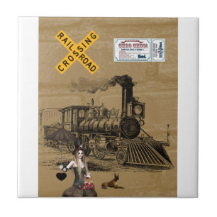 Keramiek tegel Vintage Trein Hond Tegeltje
