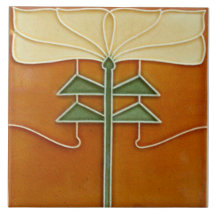 Keramiektegel - Art Nouveau Gele Bloem Oranje