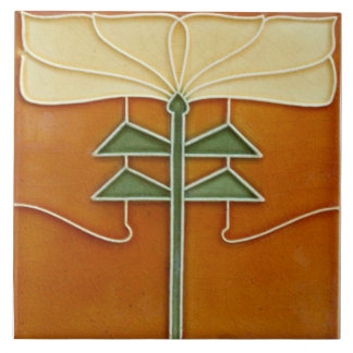 Keramiektegel - Art Nouveau Gele Bloem Oranje Tegeltje