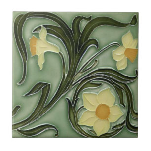 Keramiektegel - Art Nouveau Narcissen Tegeltje