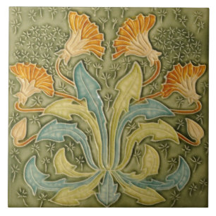 Keramiektegel - Art Nouveau Paardenbloem Bloemen Tegeltje