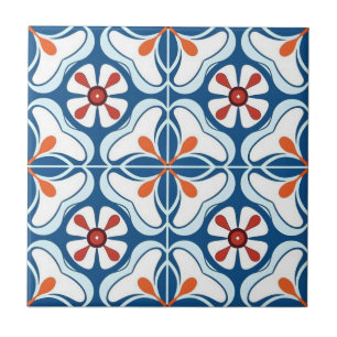 Keramiektegel - Azulejo Oranje Blauw Wit Tegeltje