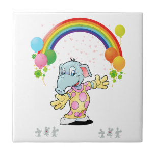 Keramiektegel Blauw Schattig Gelukkig Olifant Muiz Tegeltje
