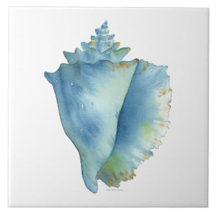 Keramiektegel - Blauwe Conch Zeeschelp Tegeltje