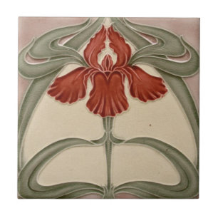 Keramiektegel - Iris Art Nouveau Bloem Oranje Tegeltje