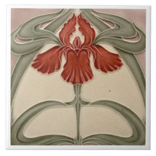 Keramiektegel - Iris Art Nouveau Bloem Oranje Tegeltje