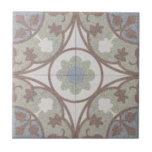 Keramiektegel - Marokkaans Beige Blauw Bloemmotief Tegeltje
