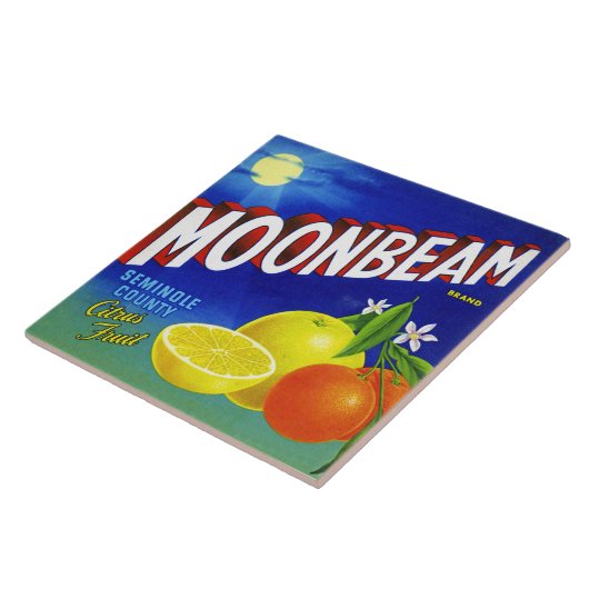 KERAMIEKTEGEL - "Moonbeam Produce" - kratlabel Tegeltje (Zijkant)