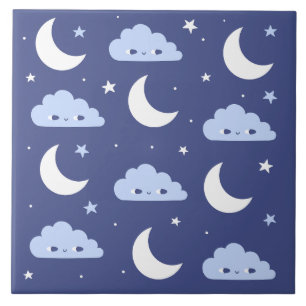 Keramiektegel Navy Kawaii Maan Sterren Wolken Tegeltje