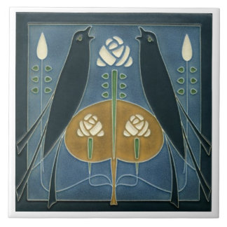 Keramiektegel - Vogel Zangvogel Art Nouveau Bloem Tegeltje