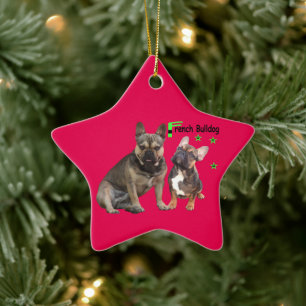 Keramik Ornament französische Bulldoggen