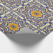 Keramisch Azulejo Style Blauw Oranje omslagpapier Cadeaupapier (Hoek)